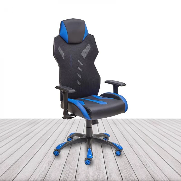 Silla Gaming GALAXY de EUROMOF. Color Negro, decoraciones Azules vista 2