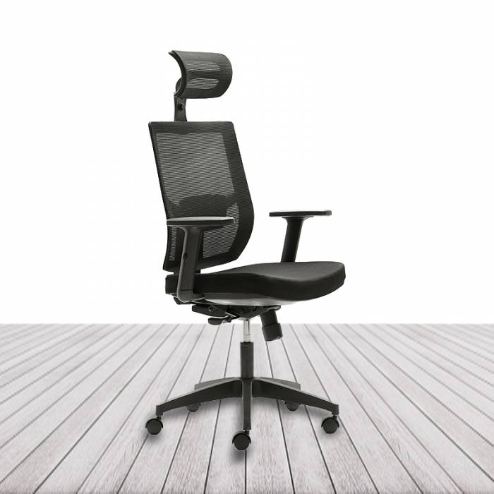 Silla Ergonómica PISA de EUROMOF. Tapizada en negro vista 2