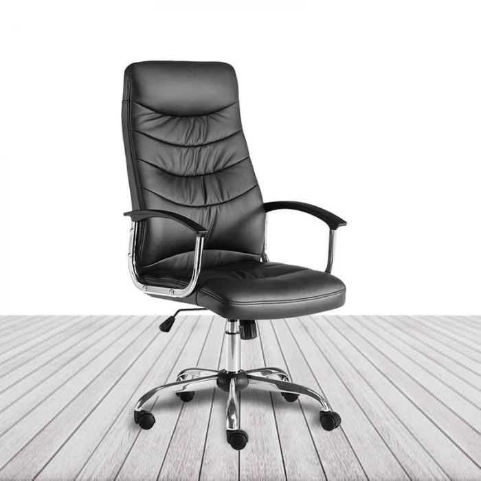 Silla Oslo de Euromof, tapizado en EcoPiel color negro con costuras decorativas. vista 2