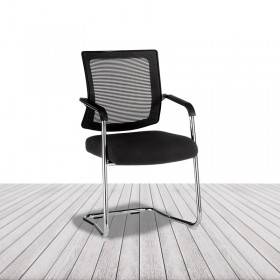 Silla Dallas de Euromof, base patín y respaldo malla en color negro o gris. vista 2