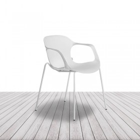Silla Bari de Euromof, con formas ergonómicas y frontal ondulado, blanco o negro. Apilable. vista 2