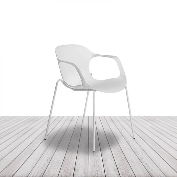 Silla Bari de Euromof, con formas ergonómicas y frontal ondulado, blanco o negro. Apilable. vista 2