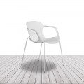 Silla Bari de Euromof, con formas ergonómicas y frontal ondulado, blanco o negro. Apilable.