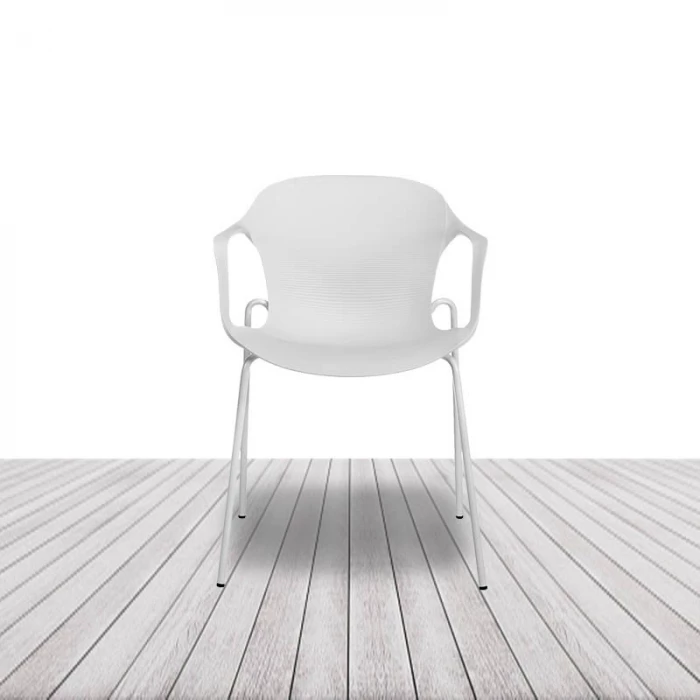 Silla Bari de Euromof, con formas ergonómicas y frontal ondulado, blanco o negro. Apilable. vista 3