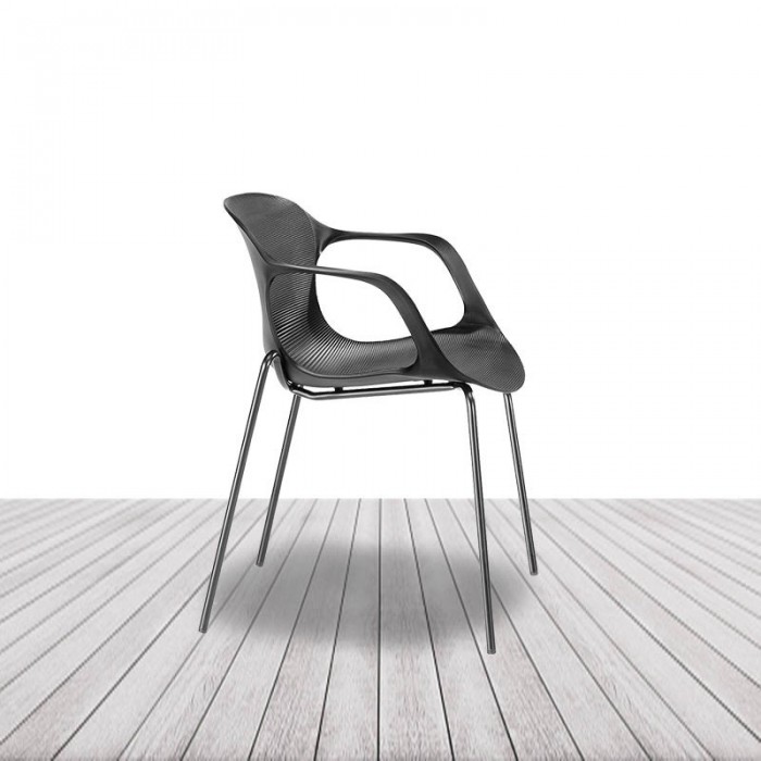 Silla Bari de Euromof, con formas ergonómicas y frontal ondulado, blanco o negro. Apilable. vista 5