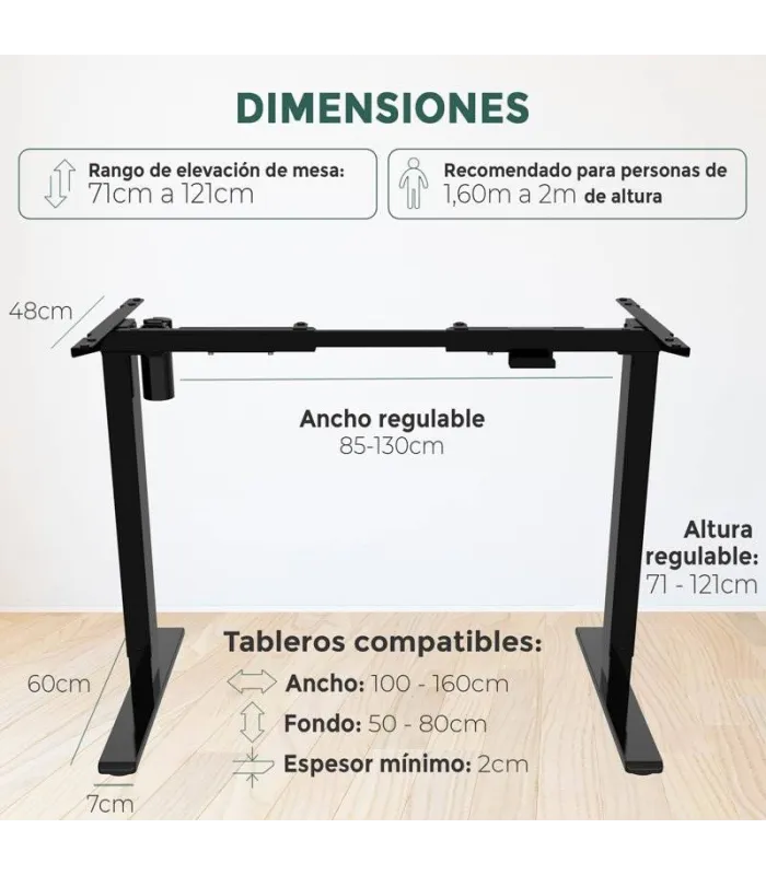 Mesa Elevable SIGLE de NOMA. Regulación eléctrica en altura. Tapa fabricada en madera color elegir