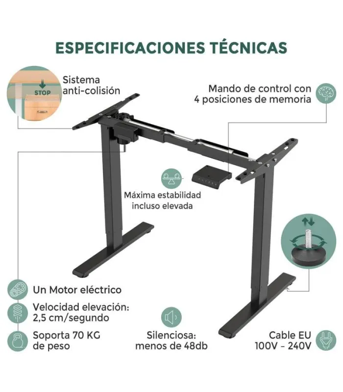 Mesa Elevable SIGLE de NOMA. Regulación eléctrica en altura. Tapa fabricada en madera color elegir