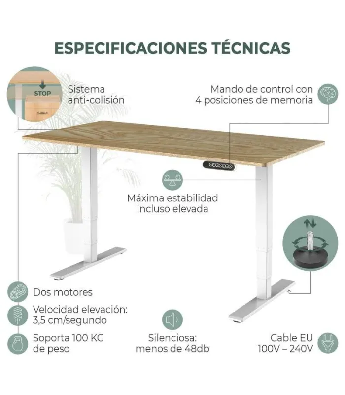 Mesa Elevable DUAL de NOMA. Regulación eléctrica en altura. Tapa fabricada en madera color elegir