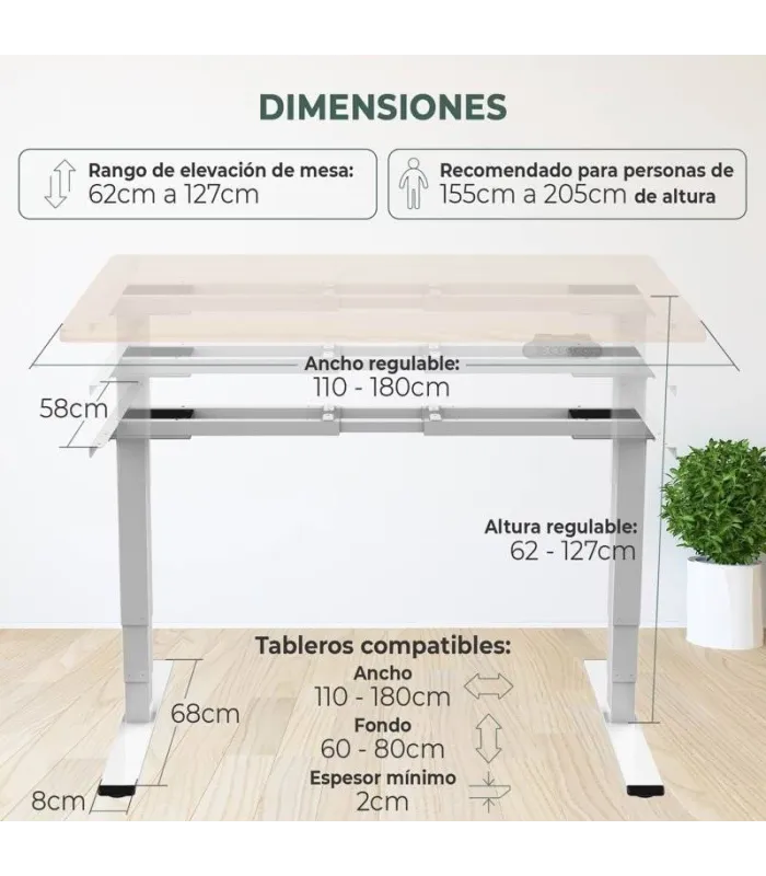 Mesa Elevable DUAL de NOMA. Regulación eléctrica en altura. Tapa fabricada en madera color elegir